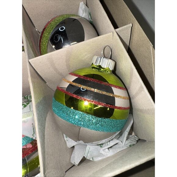 Christopher Radko SHINY BRITE Glass Ornaments Set of 9 Indents Bells Striped - Picture 5 of 11